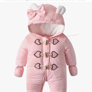 Adorable Pink Baby Snowsuit with Bear Ears